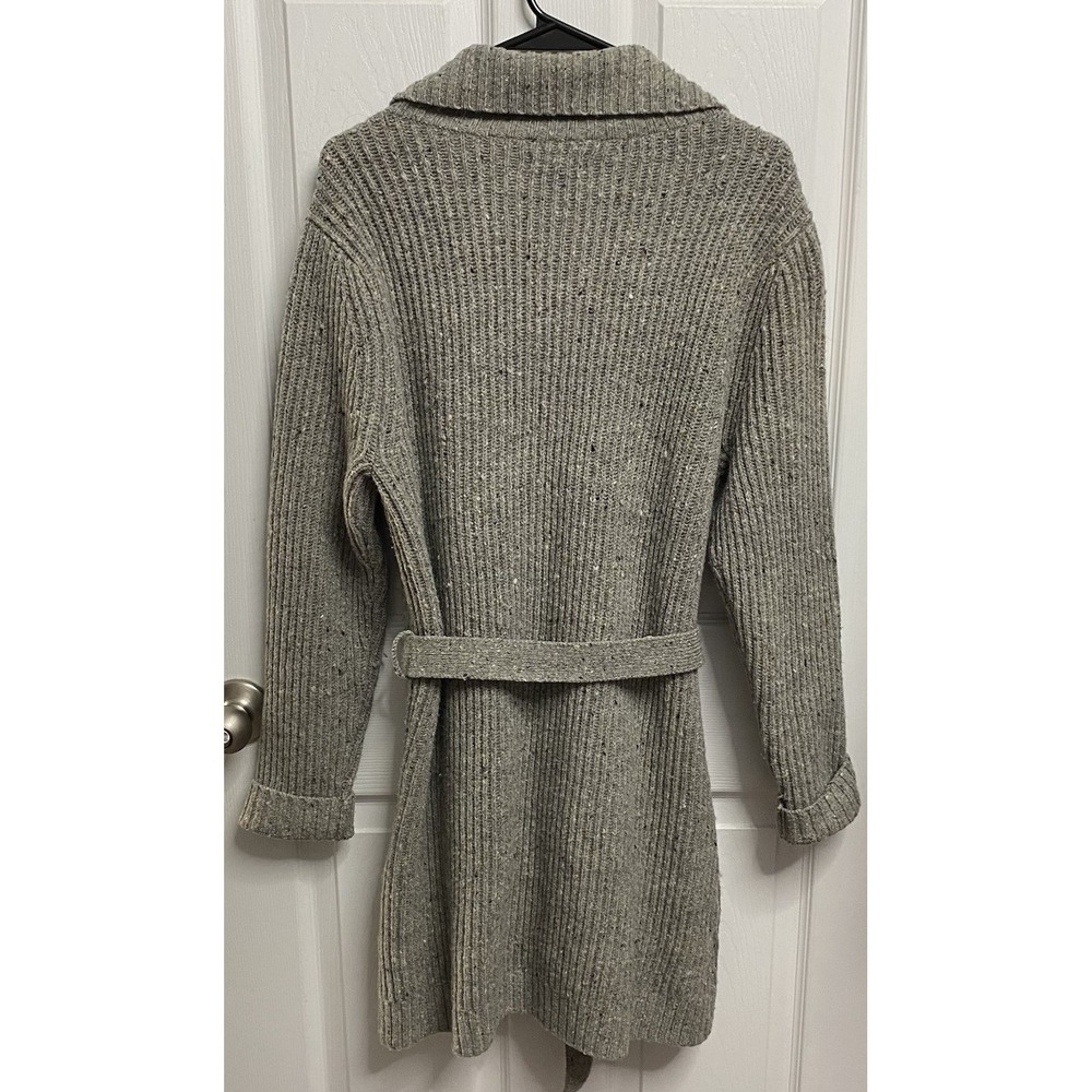 LL Bean Signature Women 100% Wool Cardigan Zip Up Sweater Belted Gray L-EUC - Picture 5 of 8